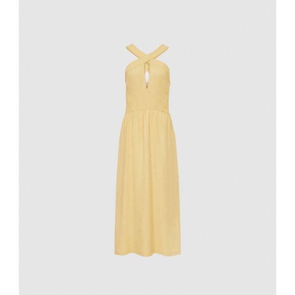 NWT Reiss Orla Mustard Yellow Criss Cross Halter Midi Dress US 2 - Picture 8 of 10